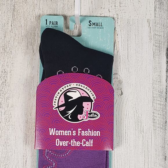 NWT Justin Boots Fashion Cushioned Sole Over The Calf Socks Women's Size Small - Picture 3 of 8